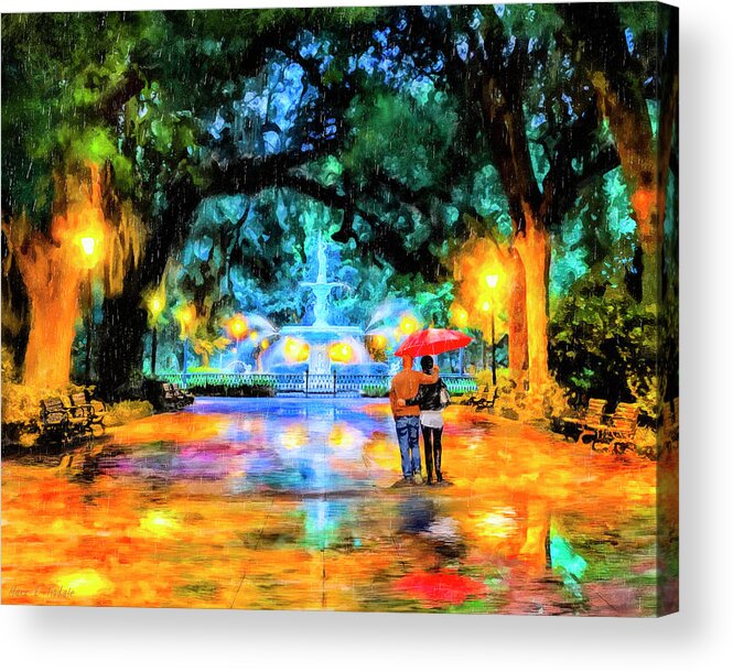 Savannah Acrylic Print featuring the painting A Walk In Forsyth Park - Savannah by Mark Tisdale