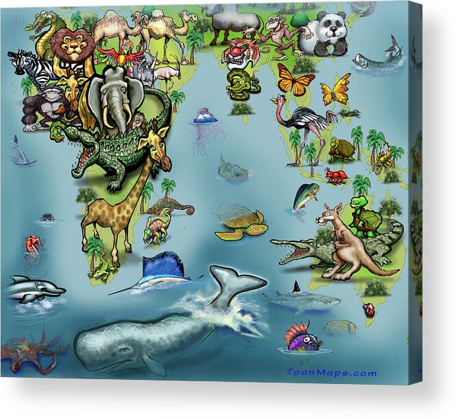 Africa Acrylic Print featuring the digital art Africa Oceania Animals Map by Kevin Middleton