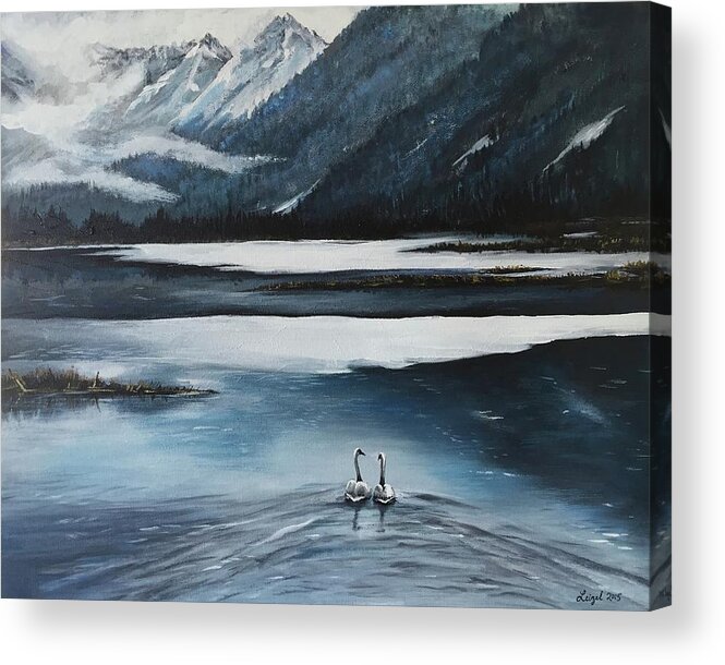 Swans Acrylic Print featuring the painting Alaskan Swans by Leizel Grant