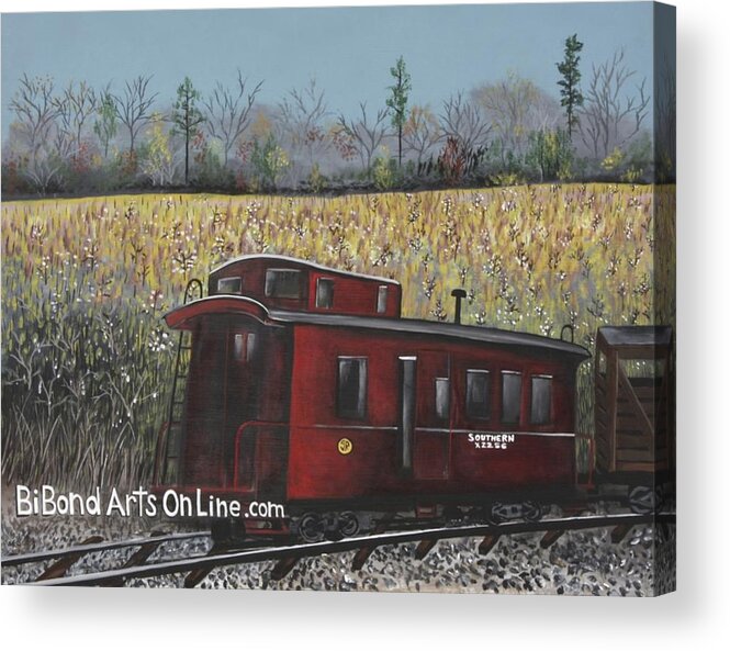 Caboose Passing Through The Fields Acrylic Print featuring the painting All Aboard by Virginia Bond