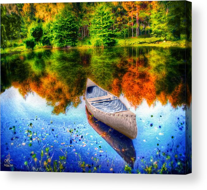 Canoe Acrylic Print featuring the digital art Alone on the Lake by Pennie McCracken