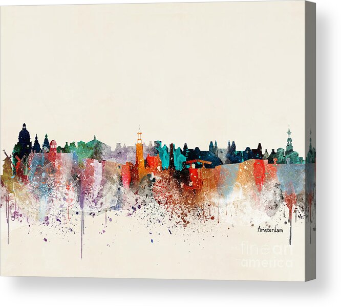 Amsterdam City Skyline Acrylic Print featuring the painting Amsterdam City Skyline by Bri Buckley