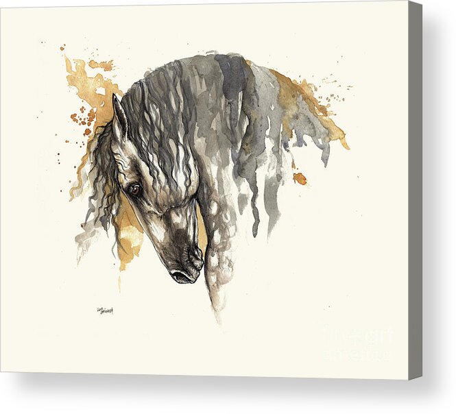 Horse Acrylic Print featuring the painting Andalusian Horse Taking A Bow by Ang El