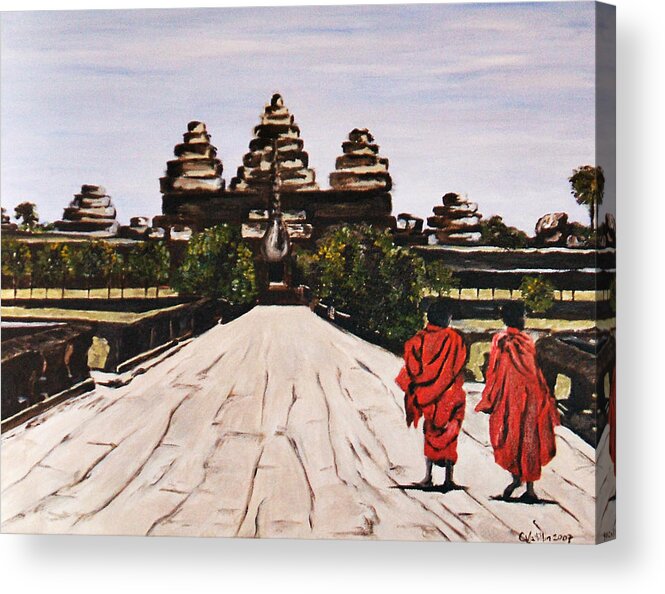 Angkor Wat Acrylic Print featuring the painting Angkor Wat by Carol Tsiatsios