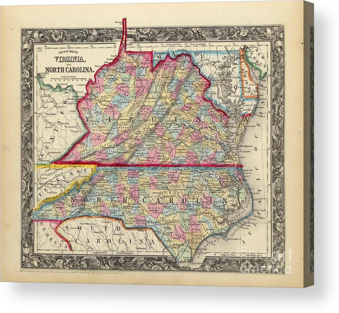 Antique Map Of Virginia Acrylic Print featuring the painting Antique Map Of Virginia by MotionAge Designs