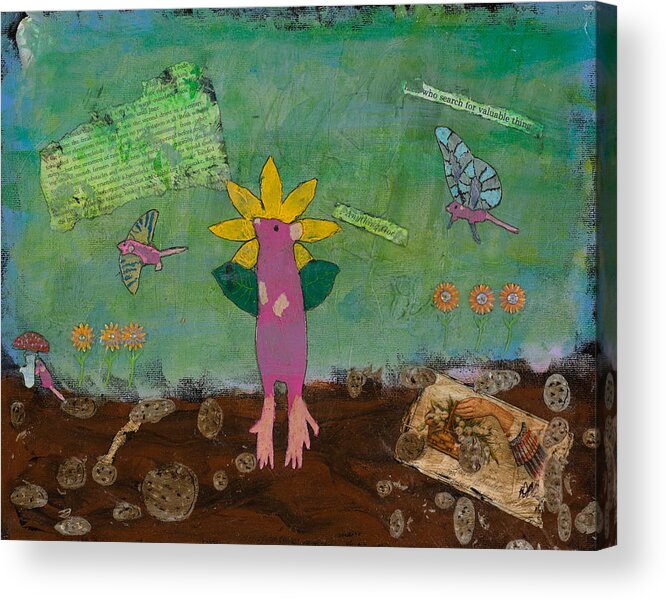 Rat Acrylic Print featuring the mixed media April Showers by Dawn Boswell Burke