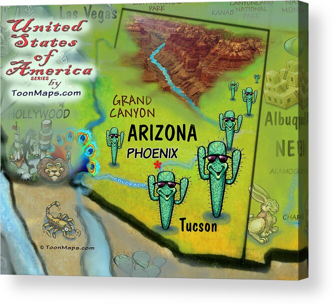 Arizona Acrylic Print featuring the digital art Arizona Fun Map by Kevin Middleton
