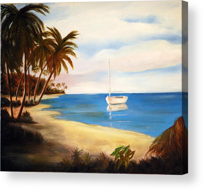 Seascape Acrylic Print featuring the painting At Bay by Phil Burton