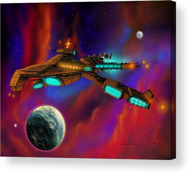 Starship Acrylic Print featuring the painting Auroborus 2015 by James Hill