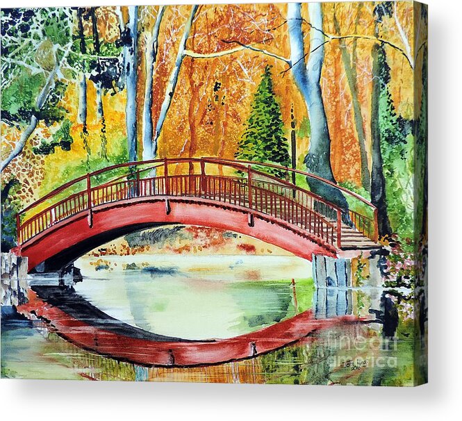 Bridge Acrylic Print featuring the painting Autumn Beauty by Tom Riggs