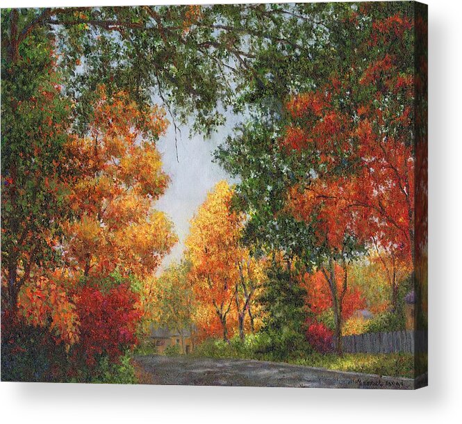 Autumn Acrylic Print featuring the painting Autumn in the Suburbs by Susan Savad