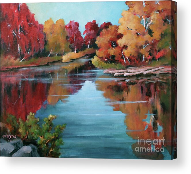 Landscape Acrylic Print featuring the painting Autumn Reflexions 1 by Marta Styk