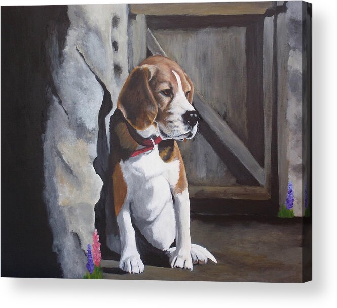 Puppy Acrylic Print featuring the painting Baby Louie by Carol Russell