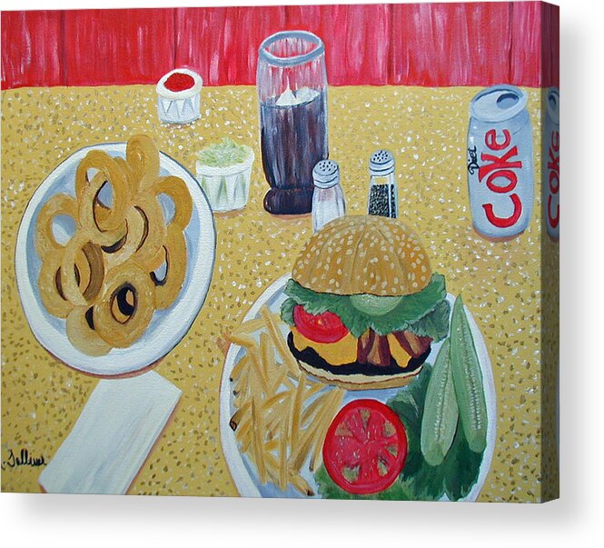 Food Acrylic Print featuring the painting Bacon Cheeseburger Deluxe by Norma Tolliver