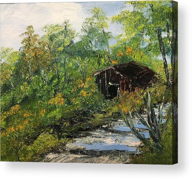 Barn Acrylic Print featuring the painting Barn in the Woods by David Bartsch