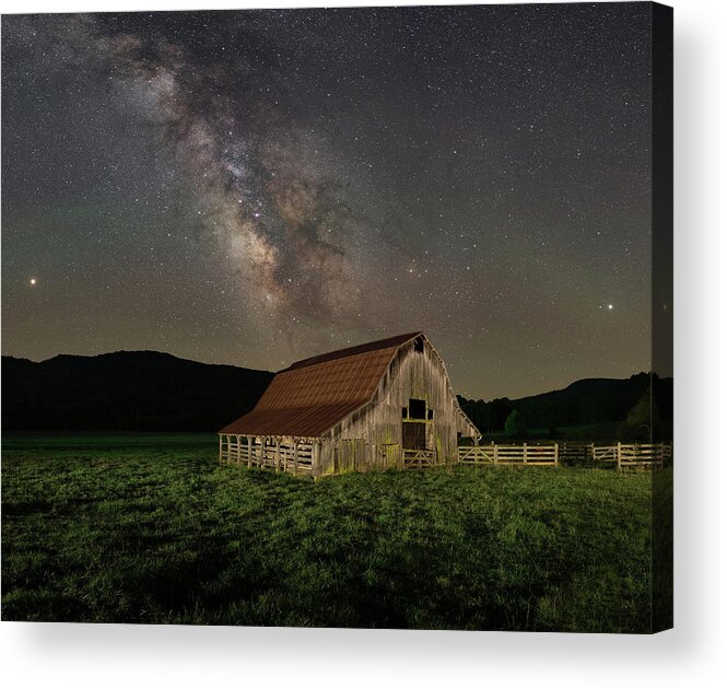 Boxley Valley Acrylic Print featuring the photograph Barn with Candy Bar Sky by Hal Mitzenmacher