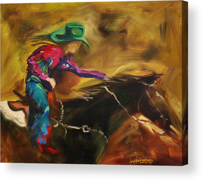 Western Art Acrylic Print featuring the painting Barrel Racer by Diane Whitehead
