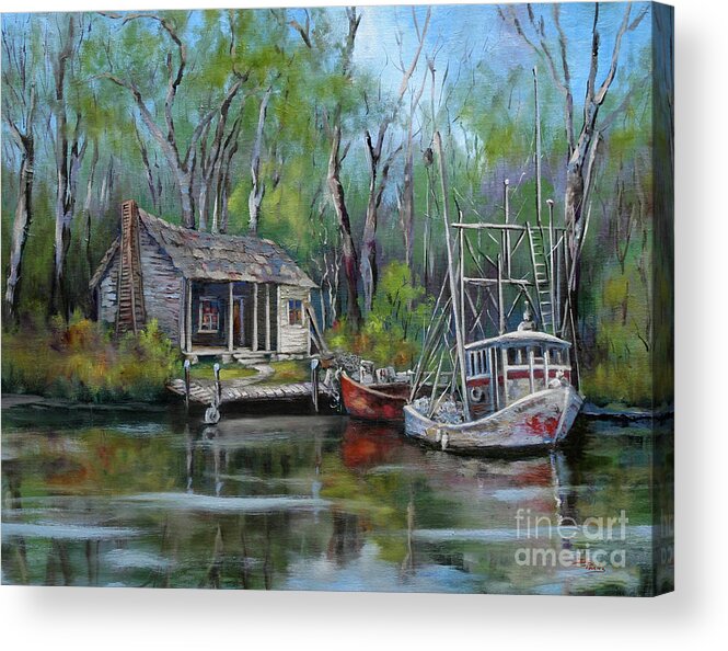 Louisiana Bayou Camp Acrylic Print featuring the painting Bayou Shrimper by Dianne Parks