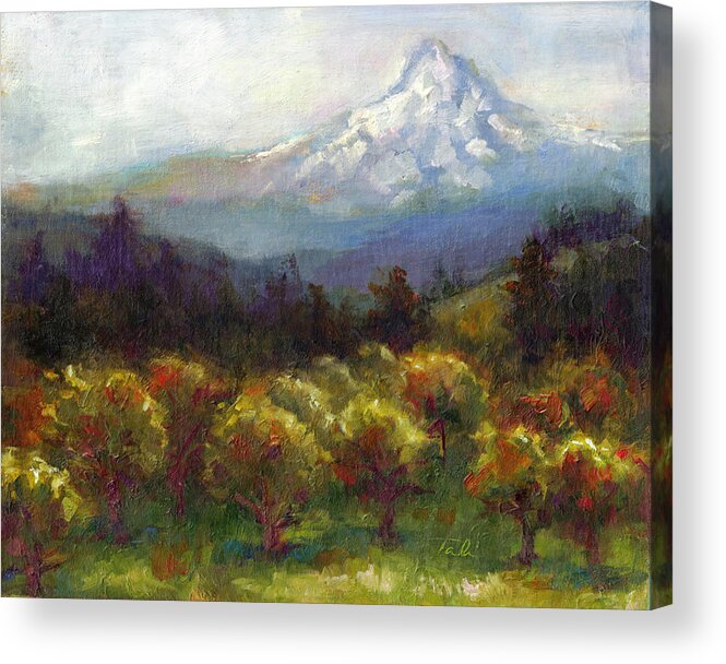 Mt. Acrylic Print featuring the painting Beyond the Orchards - Mt. Hood by Talya Johnson