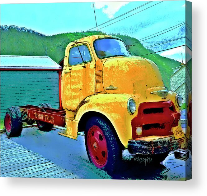 Big Old Chevy Truck Acrylic Print featuring the digital art Big Old Chevy Truck - The Turnip Truck by Rebecca Korpita