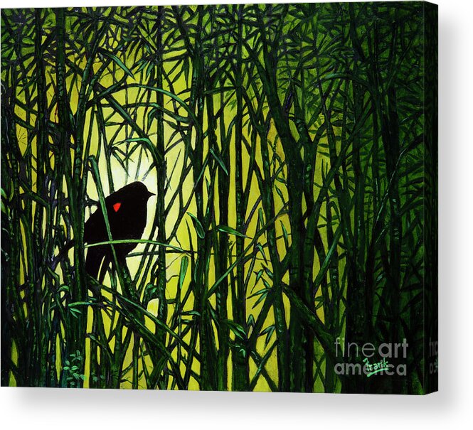 Reeds Acrylic Print featuring the painting Bird in the Reeds by Michael Frank