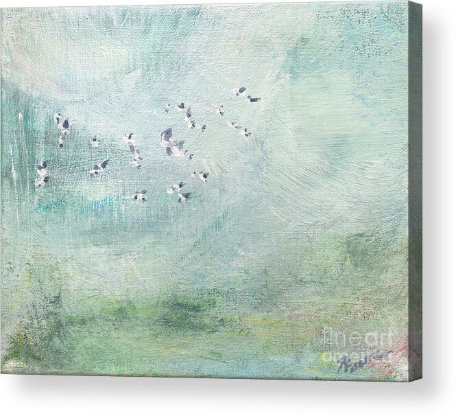 Sea Acrylic Print featuring the painting Birds Flying Home by Deborah Ferree