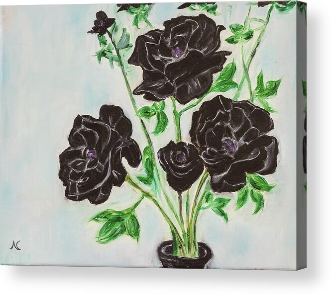 Rose Acrylic Print featuring the painting Black Rose by Neslihan Ergul Colley