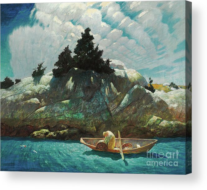 Wyeth Acrylic Print featuring the painting Black Spruce Ledge Lobstering Off Black Spruce Ledge by Newell Convers Wyeth