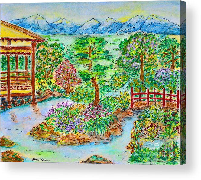 Blooming Garden Illustration Acrylic Print featuring the painting Blooming Garden by Olga Hamilton