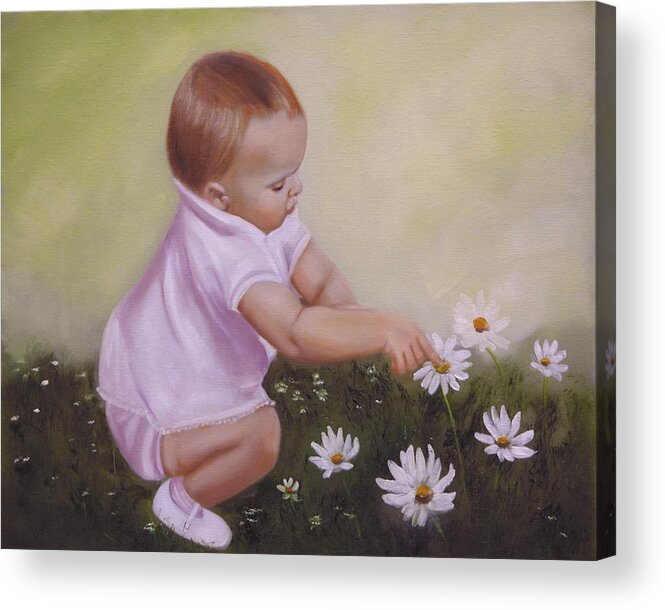 Baby Acrylic Print featuring the painting Blossom among the Flowers by Joni McPherson