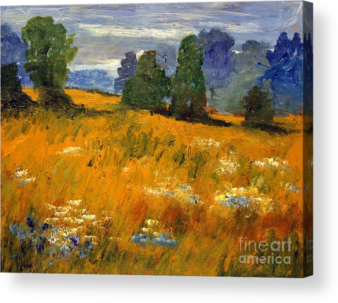 Paintings Acrylic Print featuring the painting Blue Cornflowers on the Meadow by Julie Lueders 