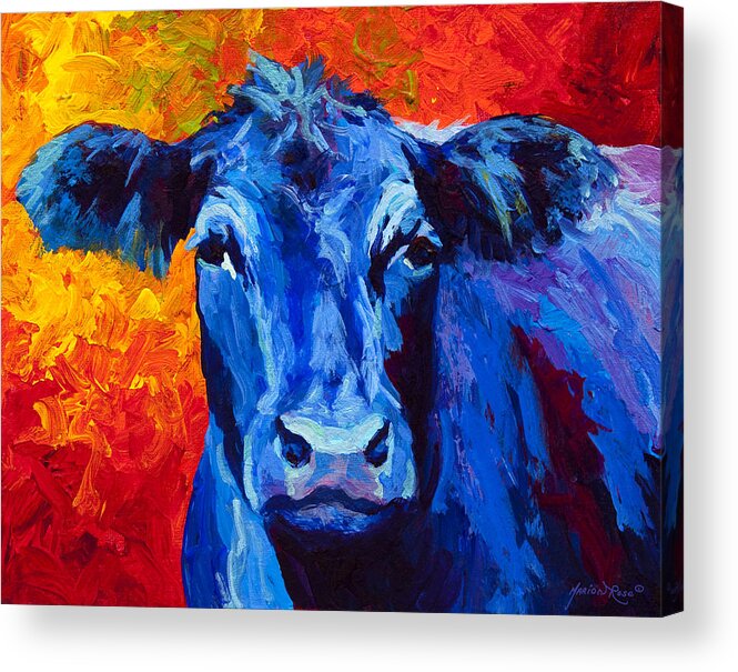Marion Rose Acrylic Print featuring the painting Blue Cow II by Marion Rose