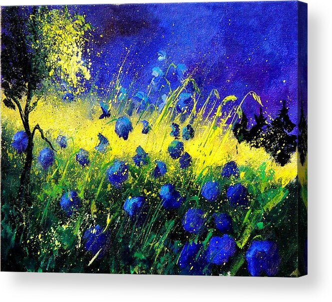 Flowers Acrylic Print featuring the painting Blue Poppies by Pol Ledent
