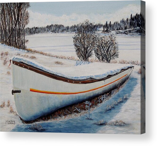Boat Acrylic Print featuring the painting Boat under snow by Marilyn McNish