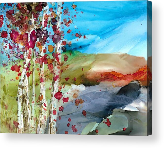 Colorful Acrylic Print featuring the painting Bonnys Birch by Bonny Butler