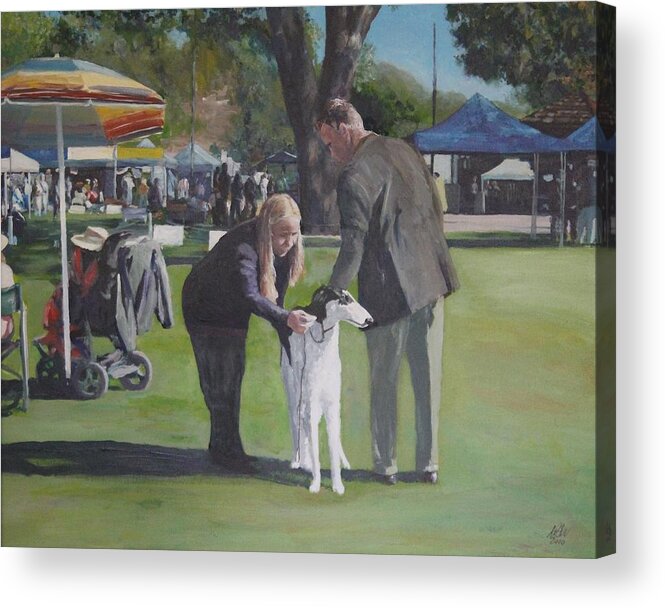 Dog Acrylic Print featuring the painting Borzoi Practicing For the Show by Neal Binder-Wheeler