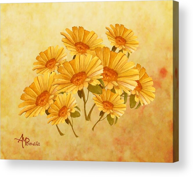 Daisies Acrylic Print featuring the mixed media Bouquet of Daisies by Angeles M Pomata