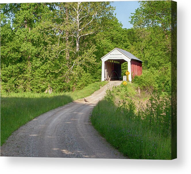 Covered Bridges Acrylic Print featuring the photograph Bowser Ford Covered Bridge Lane by Harold Rau