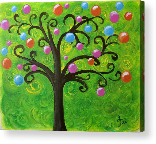 Tree Acrylic Print featuring the painting Bubble Tree by Oiyee At Oystudio