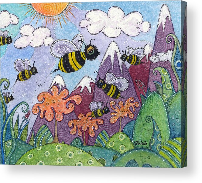 Whimsical Landscape Acrylic Print featuring the painting Bumble Bee Buzz by Tanielle Childers