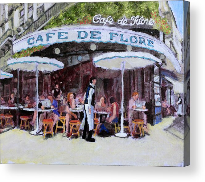 Impressionist Painting Of French Cafe Acrylic Print featuring the painting Cafe De Flore by David Zimmerman