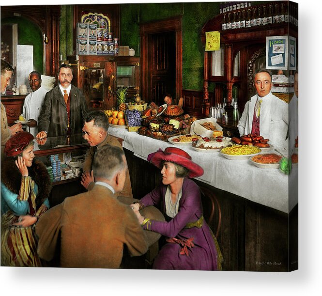 Color Acrylic Print featuring the photograph Cafe - Temptations 1915 by Mike Savad