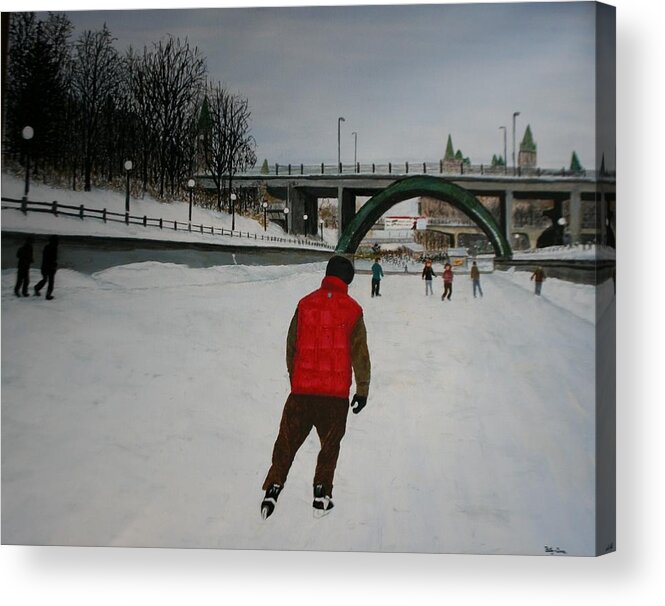Ottawa Acrylic Print featuring the painting Canal Skate by Betty-Anne McDonald