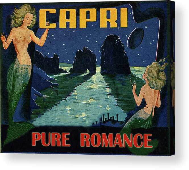 Capri Acrylic Print featuring the painting Capri, Italy, mermaids, romantic night by Long Shot