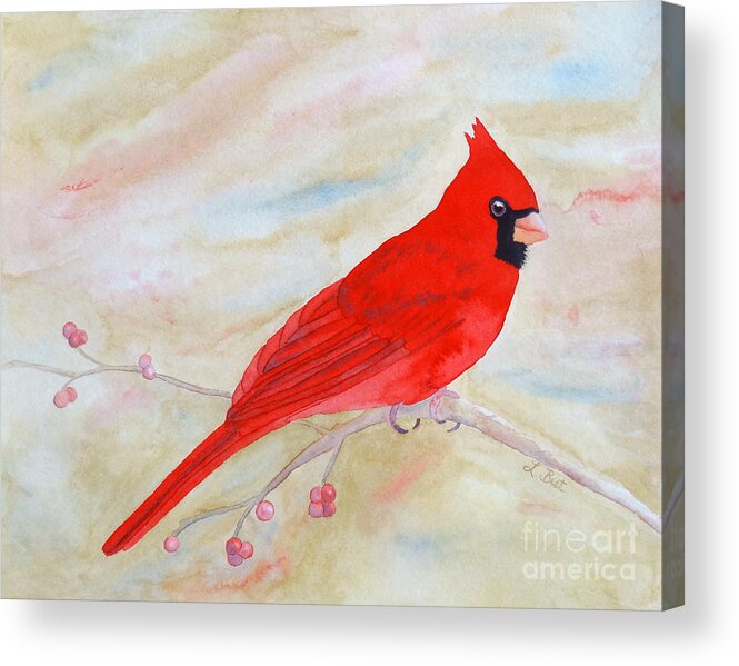 Cardinal Acrylic Print featuring the painting Cardinal Watching by Laurel Best