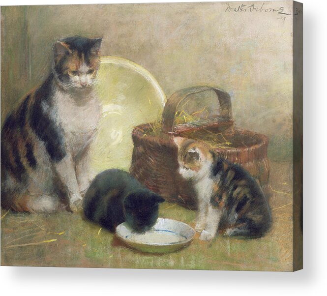 Cat And Kittens Acrylic Print featuring the painting Cat and Kittens by Walter Frederick Osborne