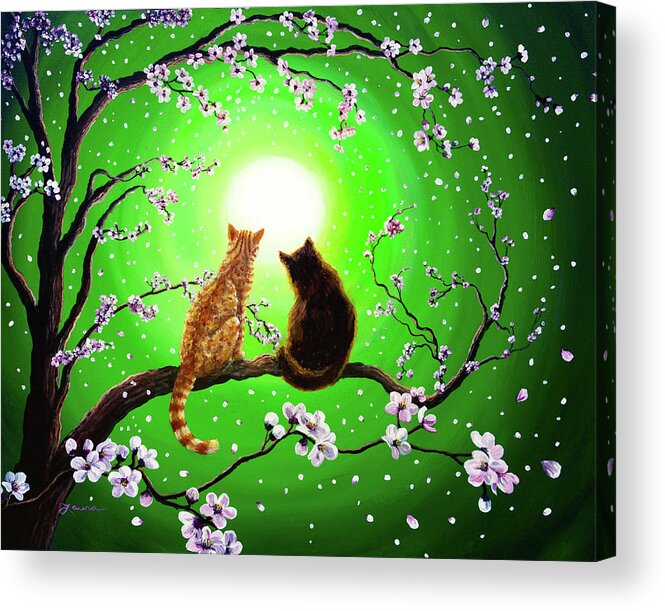 Black Cat Acrylic Print featuring the painting Cats on a Spring Night by Laura Iverson