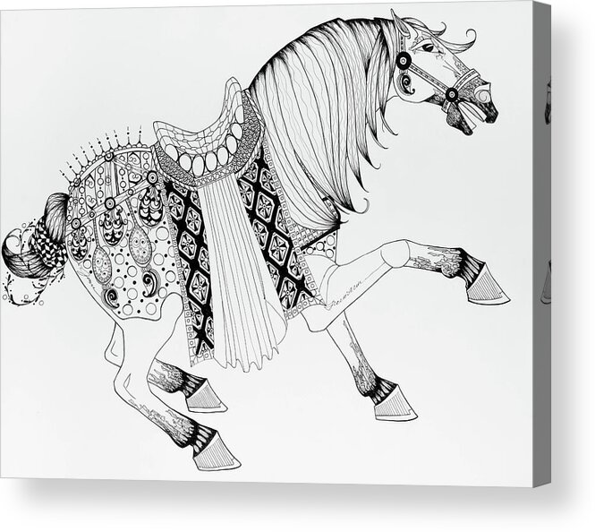 Horse Acrylic Print featuring the drawing Chinese War Horse 2 by Jani Freimann