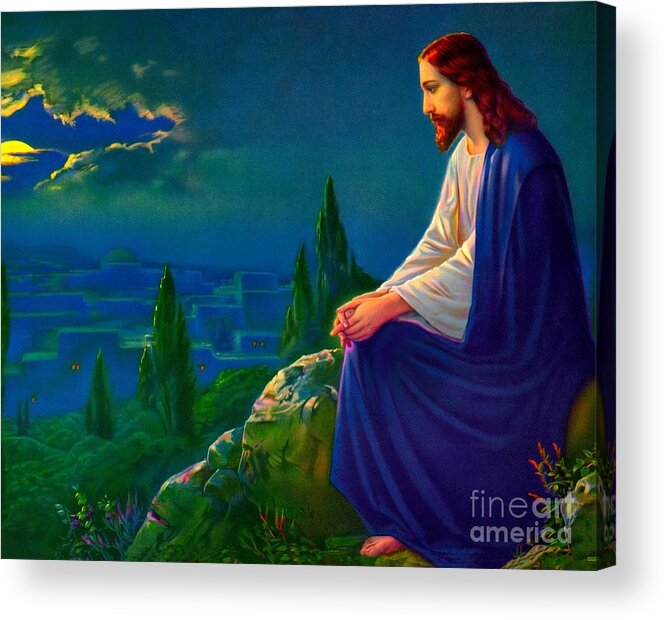 Giovanni Acrylic Print featuring the painting Christ on the Mount of Olives by Peter Ogden