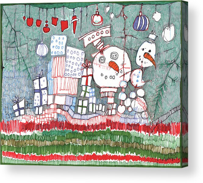Semi-abstract Acrylic Print featuring the drawing Christmas On The Edge by Sandra Church